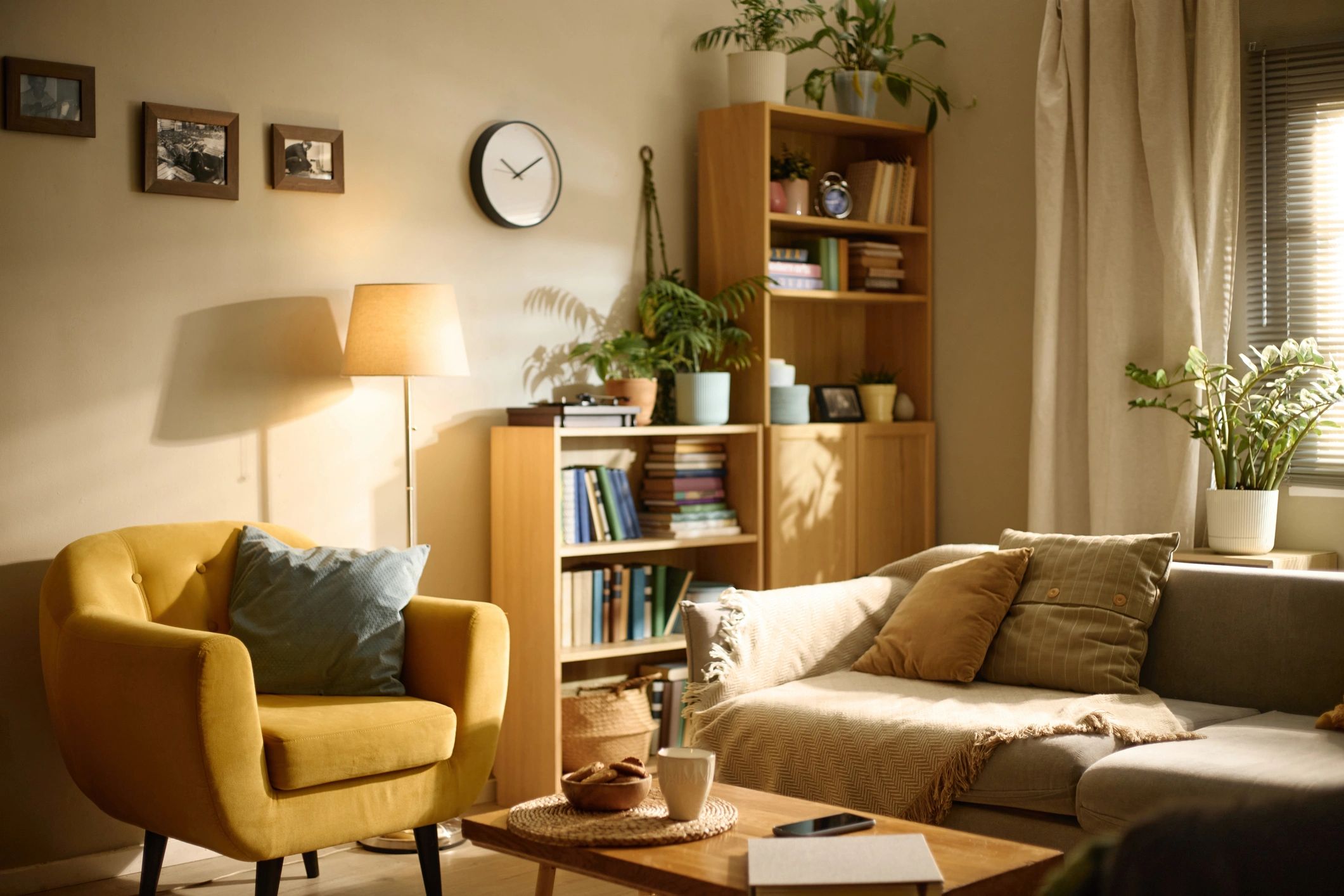Calm, comfortable therapy-style room interior